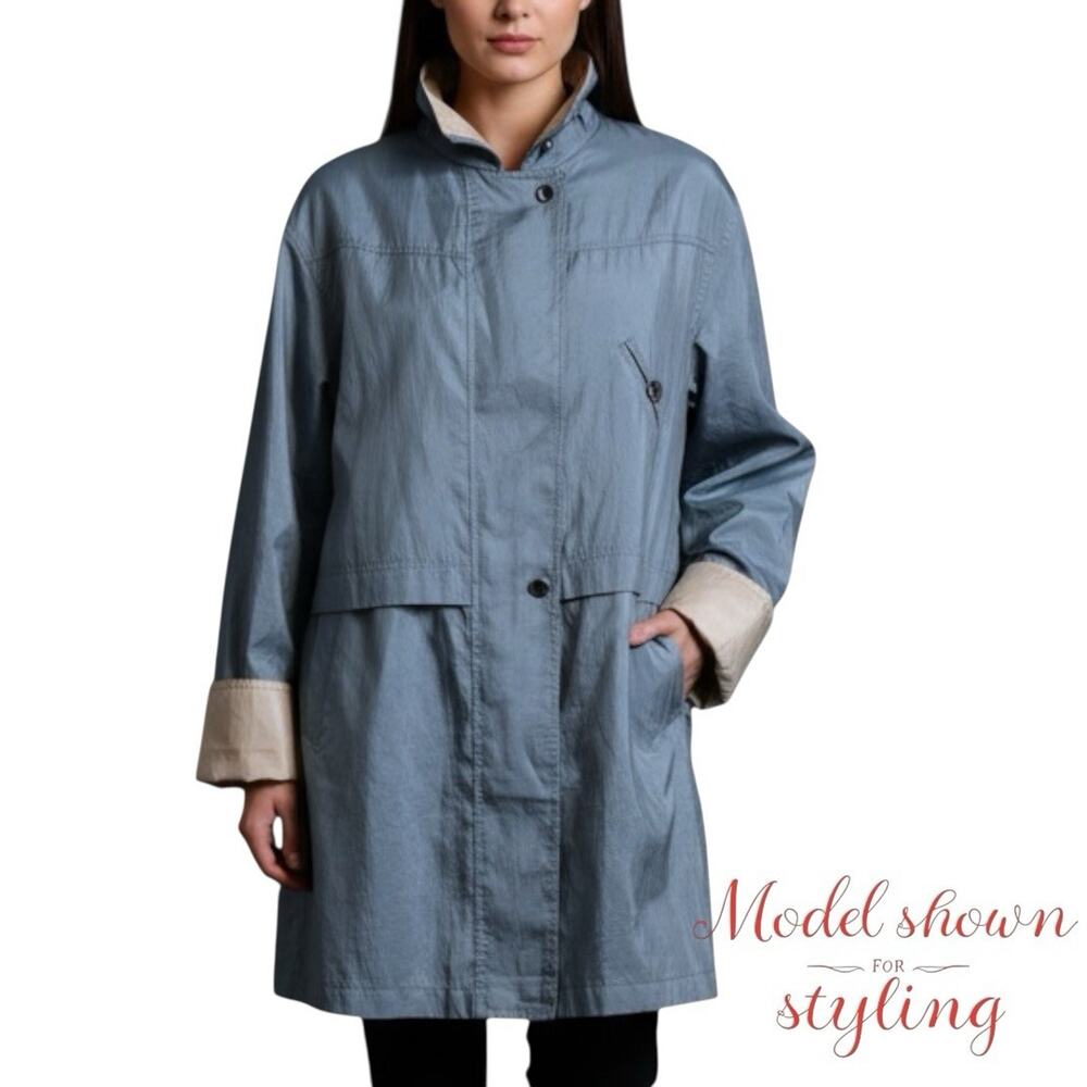 IZZI Women's Blue‎ Lightweight Rain Coat Vented Travel Jacket Oversized L